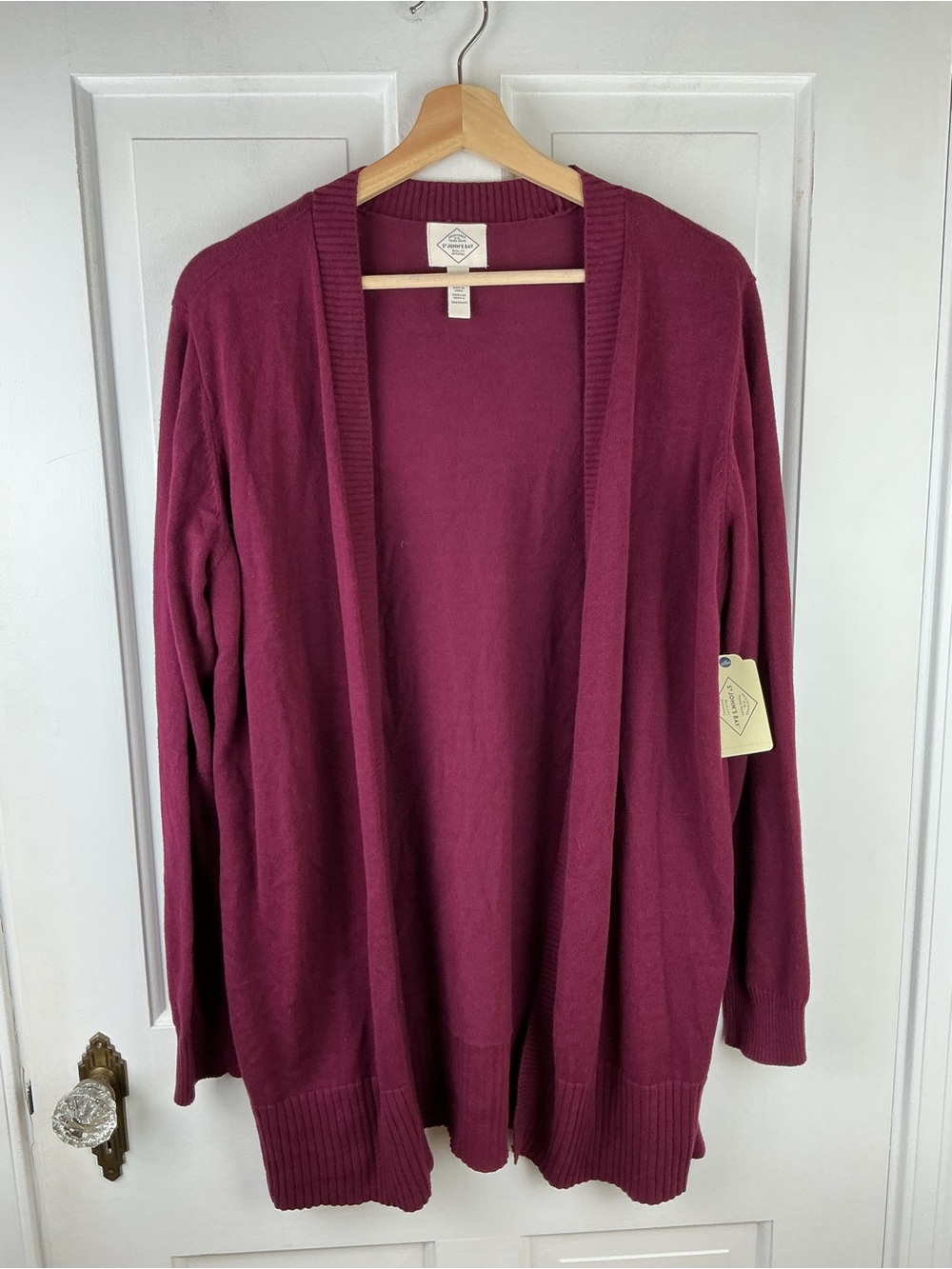 NWT St. John's Bay Womens Long Sleeve Burgundy Open front Cardigan Size L